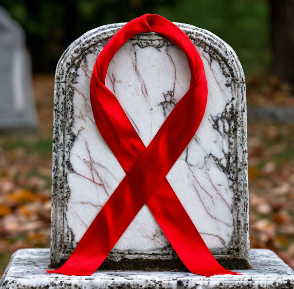 Красная лента — международный символ борьбы со СПИДом. Сгенерировано нейросетью