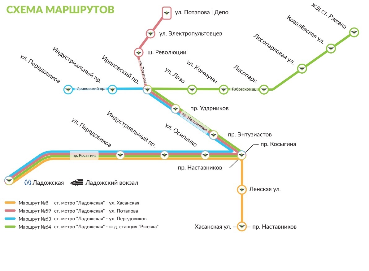 Схема маршрутов "Чижика". Источник фото: https://chizhik-lrt.ru/