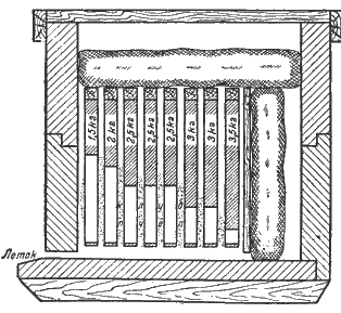 Расположение кормовых запасов на зиму в ульях с теплым заносом