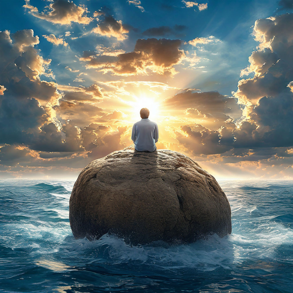 Нерушимый Алатырь камнем в океане треволнений. Арт ИИ.