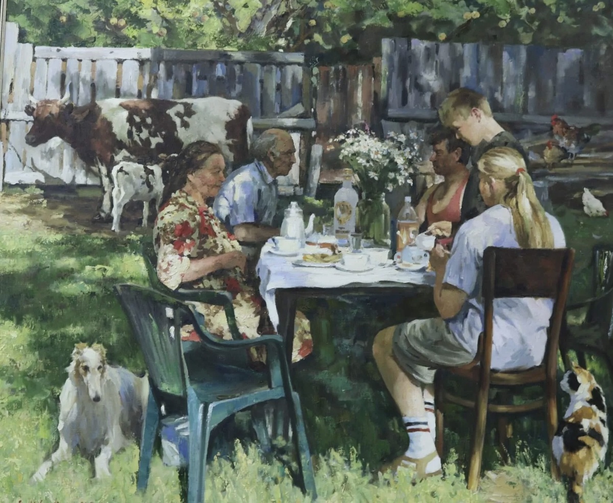 Василий Шевчук, «На даче», 2016  Источник: https://mypensiya.mirtesen.ru/blog/43308340309/-Russkiy-Breygel-hudozhnik-Vasiliy-SHevchuk