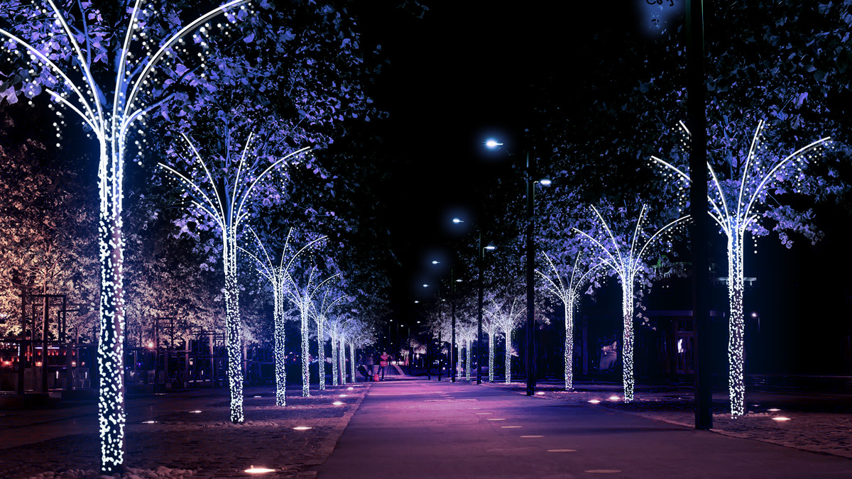 Оформление деревьев к новому году световыми гирляндами