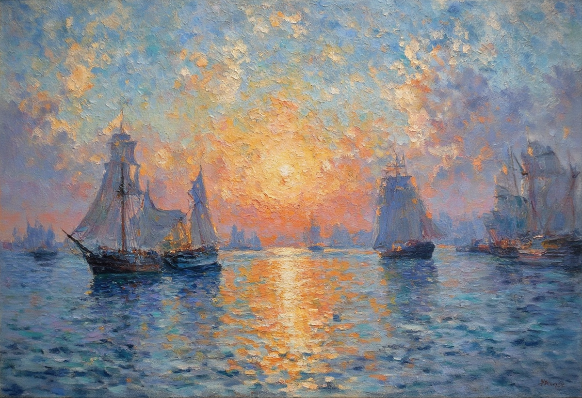 "Le Bourget Bay at Dawn" by Camille Pissarro, 1904. «Бухта Le Bourget на рассвете». Камиль Писсарро. 1904 г. 
