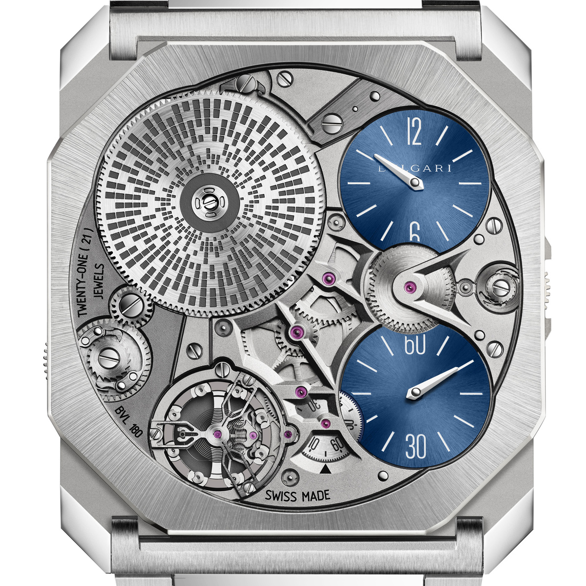 Платина, ручной завод, скелетон, 40 x 46 х 1.80 мм, скелетонированный циферблат, лимитированная серия из 20 экз.