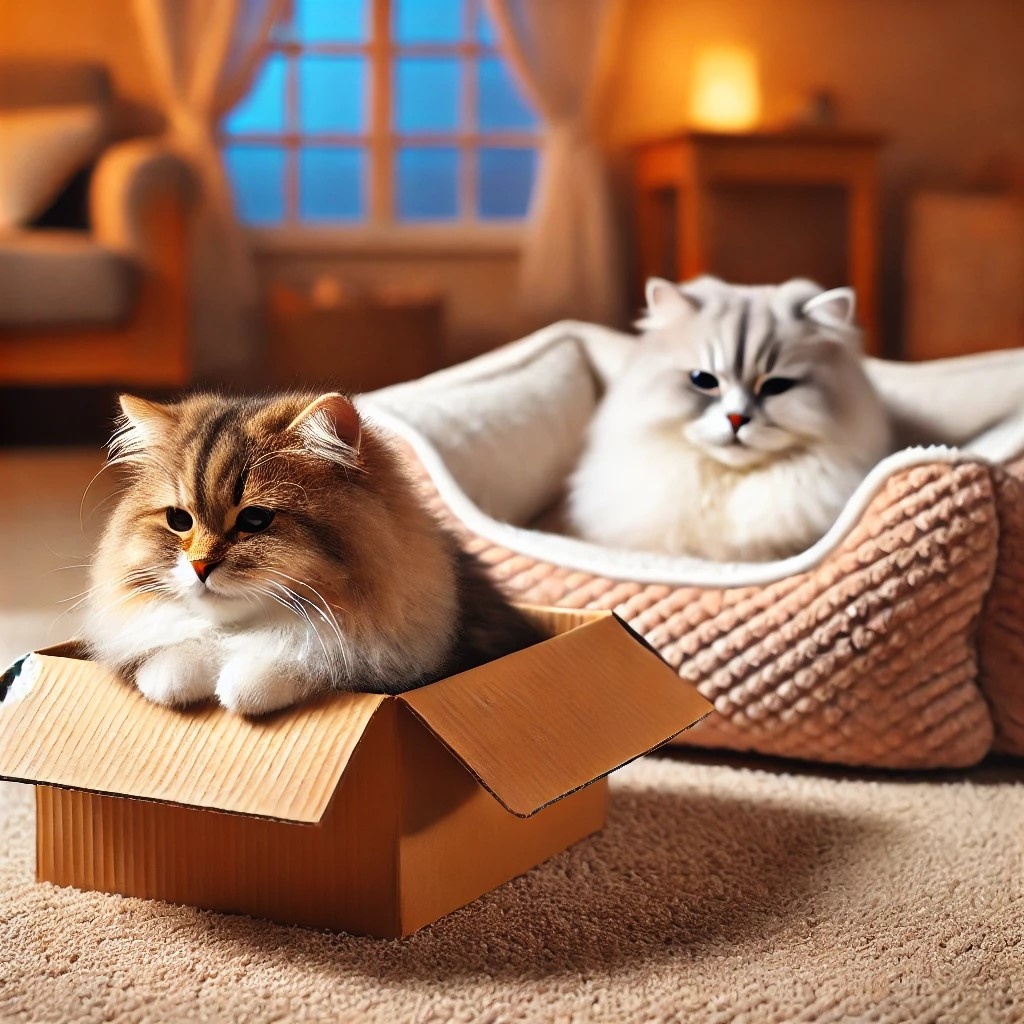 Нейросеть. Коты любят коробки из-за своего охотничьего инстинкта.