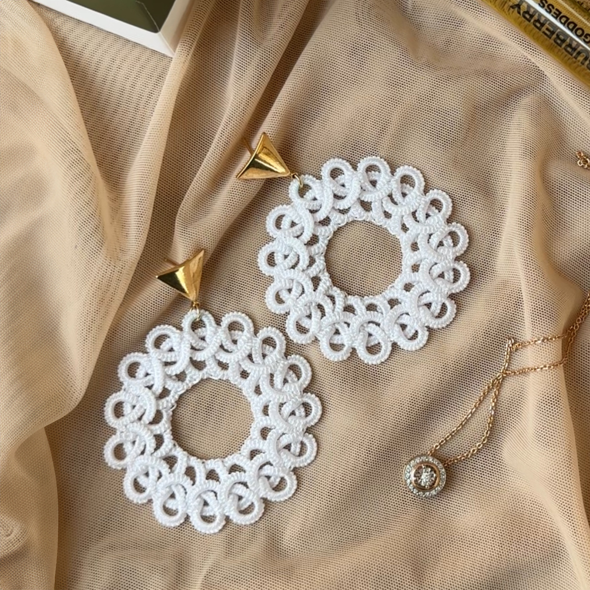 Серьги в технике фриволите