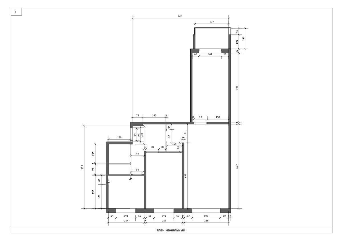 Начальный план трехкомнатной квартиры до перепланировки