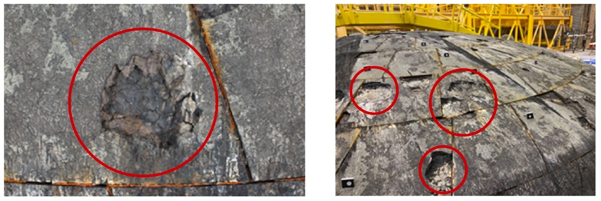 Повреждение теплового экрана космического корабля Orion, запущенного на Artemis 1, как показано в отчёте Управления генерального инспектора NASA. Источник: NASA OIG  📷
