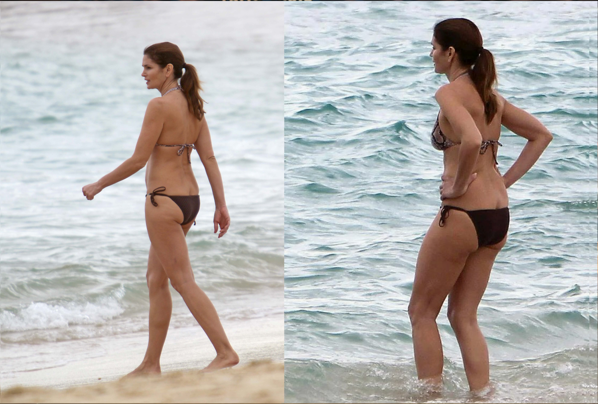 Мы можем на примере Синди Кроуфорд увидеть что даже относительно худой человек с телосложением а ля "скинни фат" не может иметь неспортивное тело с плохим тонусом даже при небольшом количестве жира.