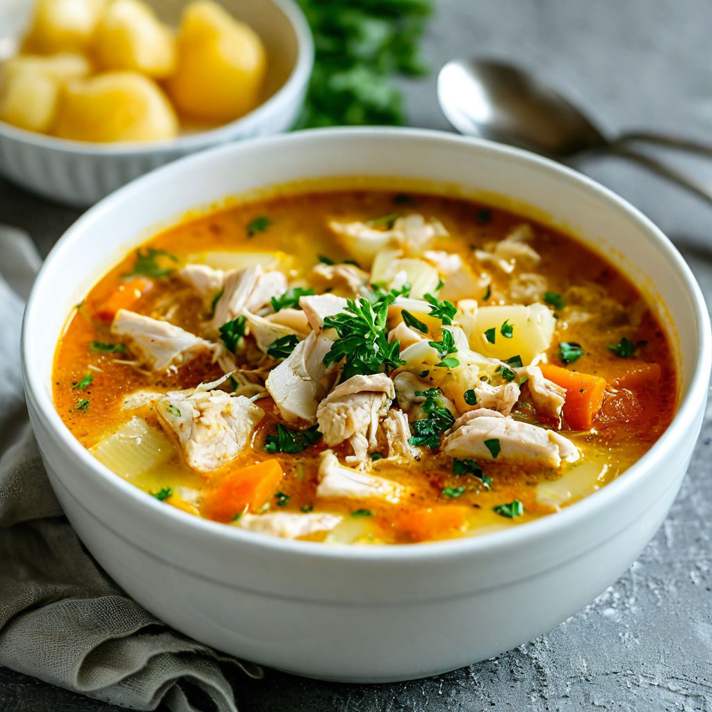 Куриный суп считается полезным блюдом, так как он содержит легкоусвояемый белок и другие питательные вещества
