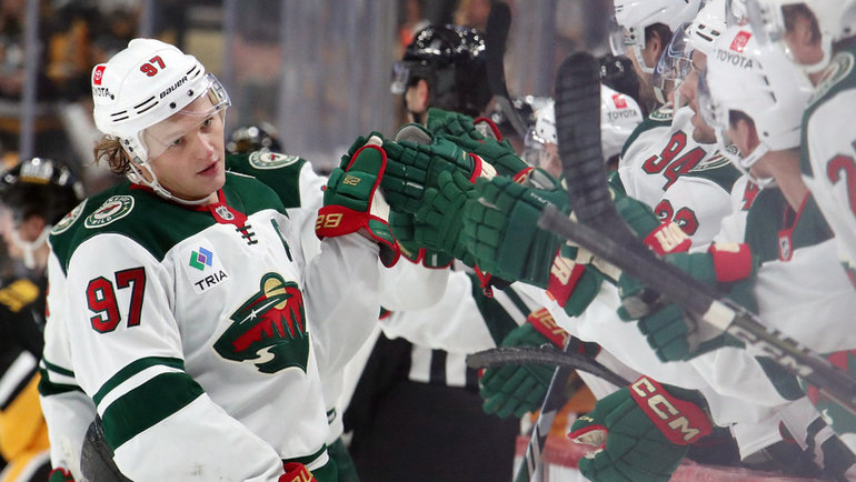    Нападающий «Миннесоты» Кирилл Капризов празднует гол в ворота «Питтсбурга».Charles LeClaire-Imagn Images USA Today Sports