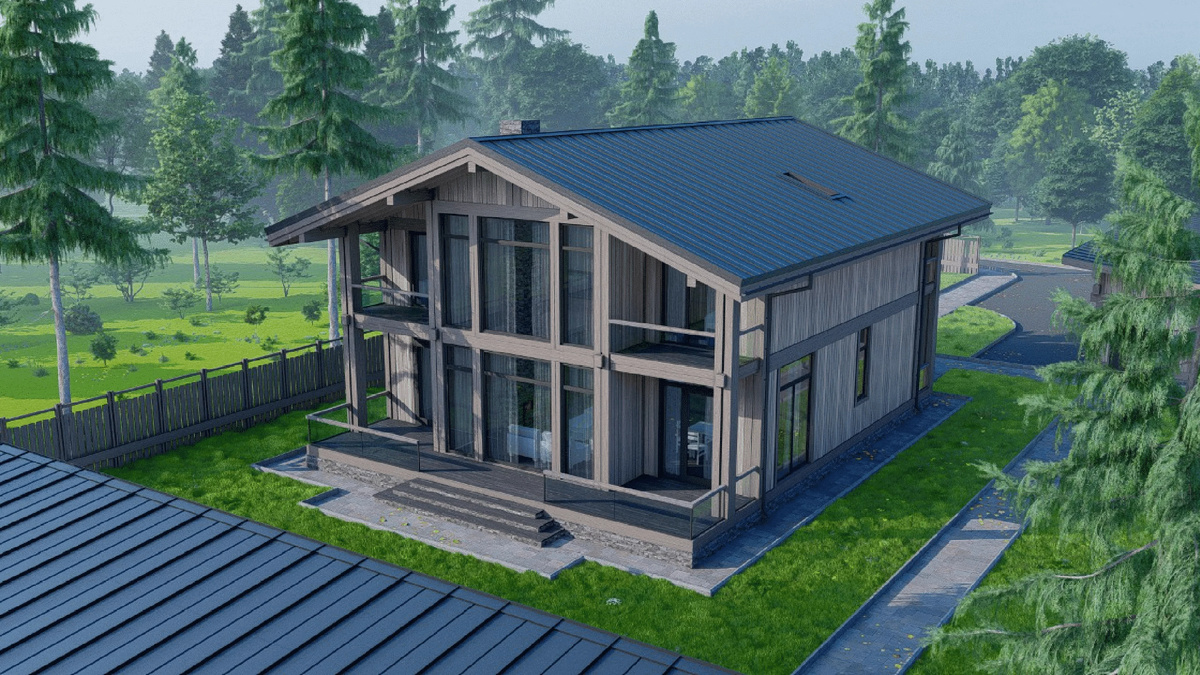 Загородный из вертикального бруса "Аура"