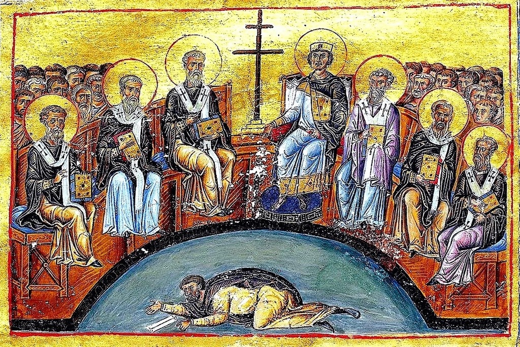 Седьмой Вселенский собор. 10в. Миниатюра Минология императора Василия II.