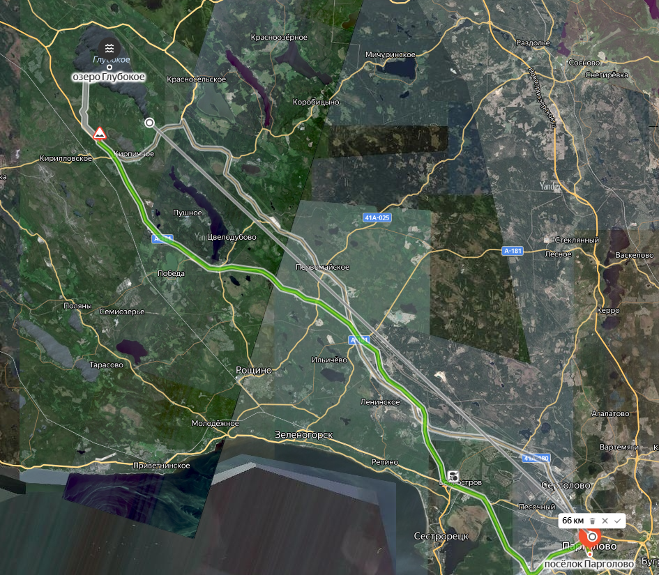 Расстояние до озера Глубокое и маршрут до него.