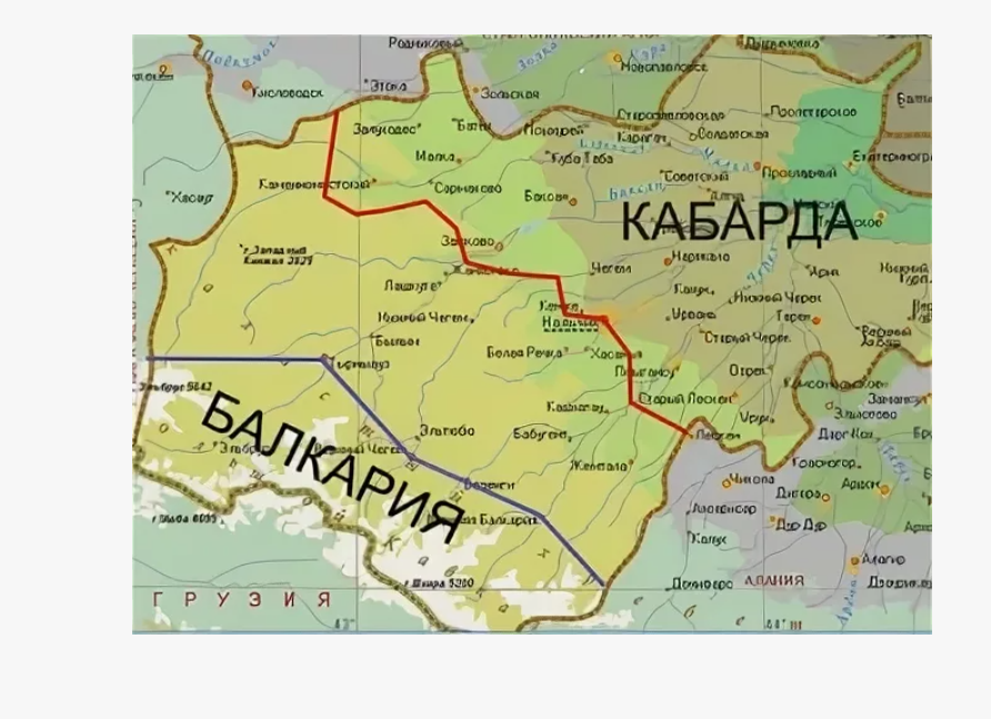 Примерное историческое деление Кабардино-Балкарии на Кабарду и Балкарию
