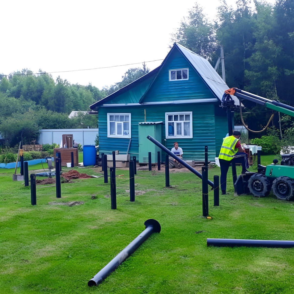 Монтаж свая под свайно винтовой фундамент