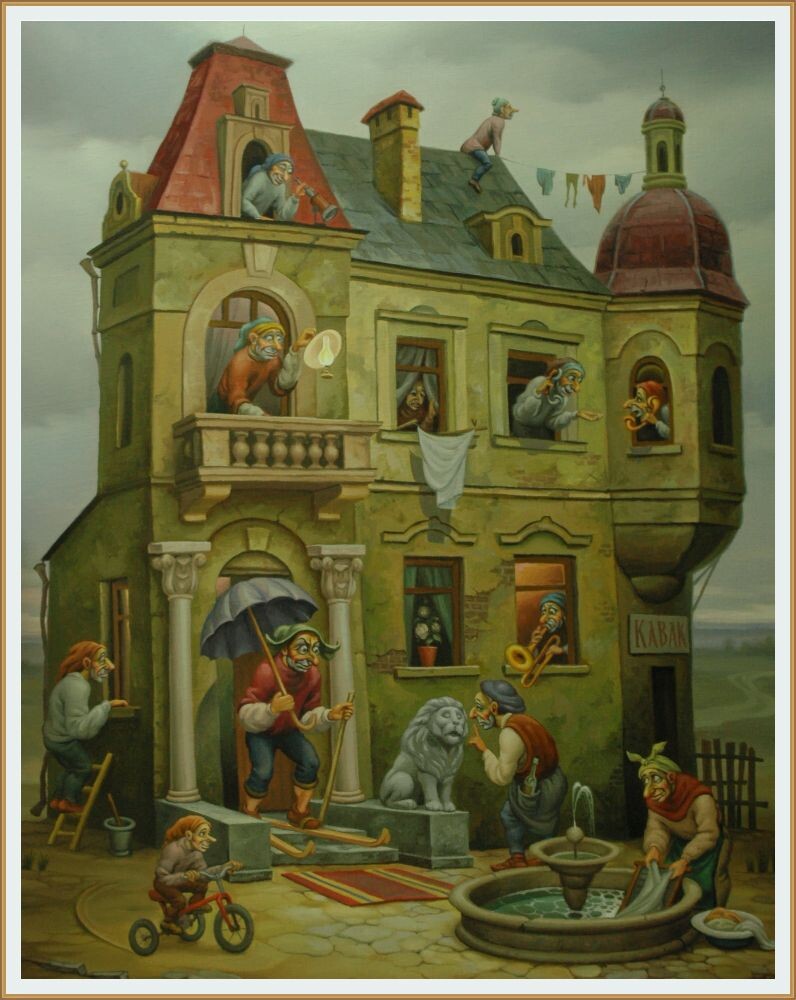 КАРТИНА художника АНАТОЛИЯ КОЗЕЛЬСКОГО / Kozelskiy Anatoly под названием "Дом у фонтана." 61х76 см.  Холст, масло