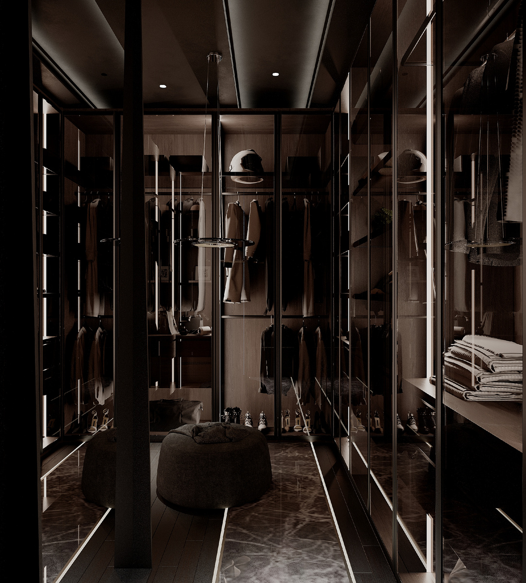 гардеробная комната в мастер-спальне КП "Новогорск Клаб"