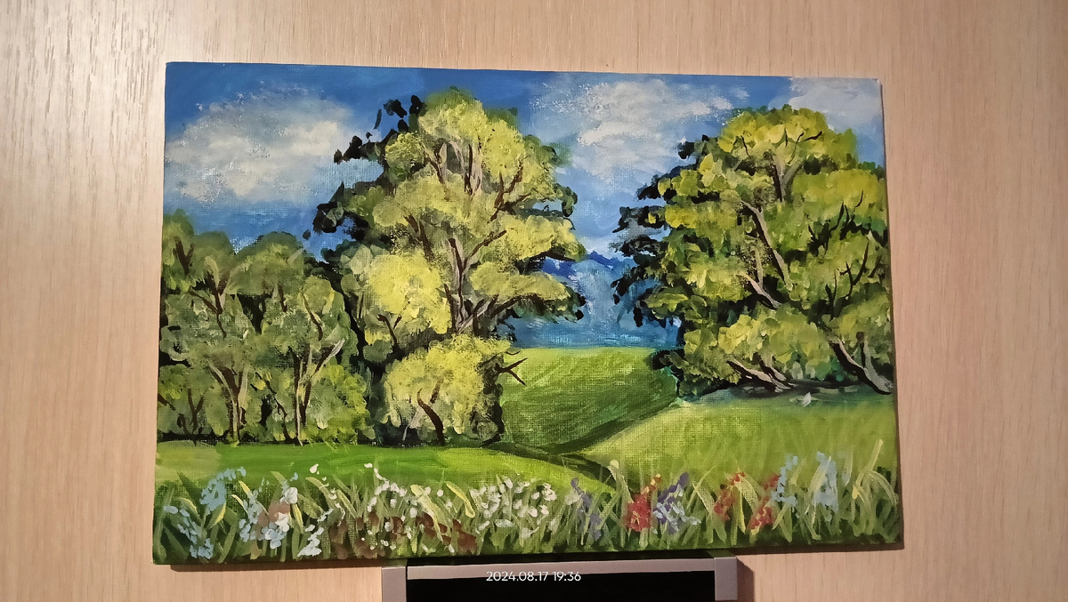 Мой первый пейзаж от 16 августа 2024 года, по МК Татьяны Токаревой. 