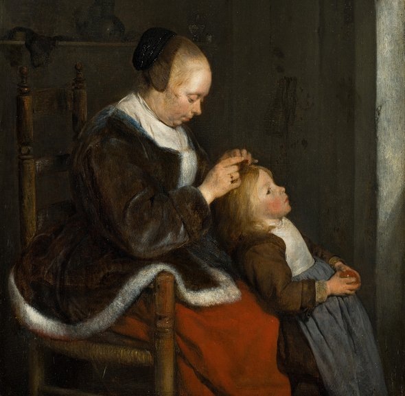 Вычесывание вшей в Европе . XVII век. Семейство, как видим , не бедное.