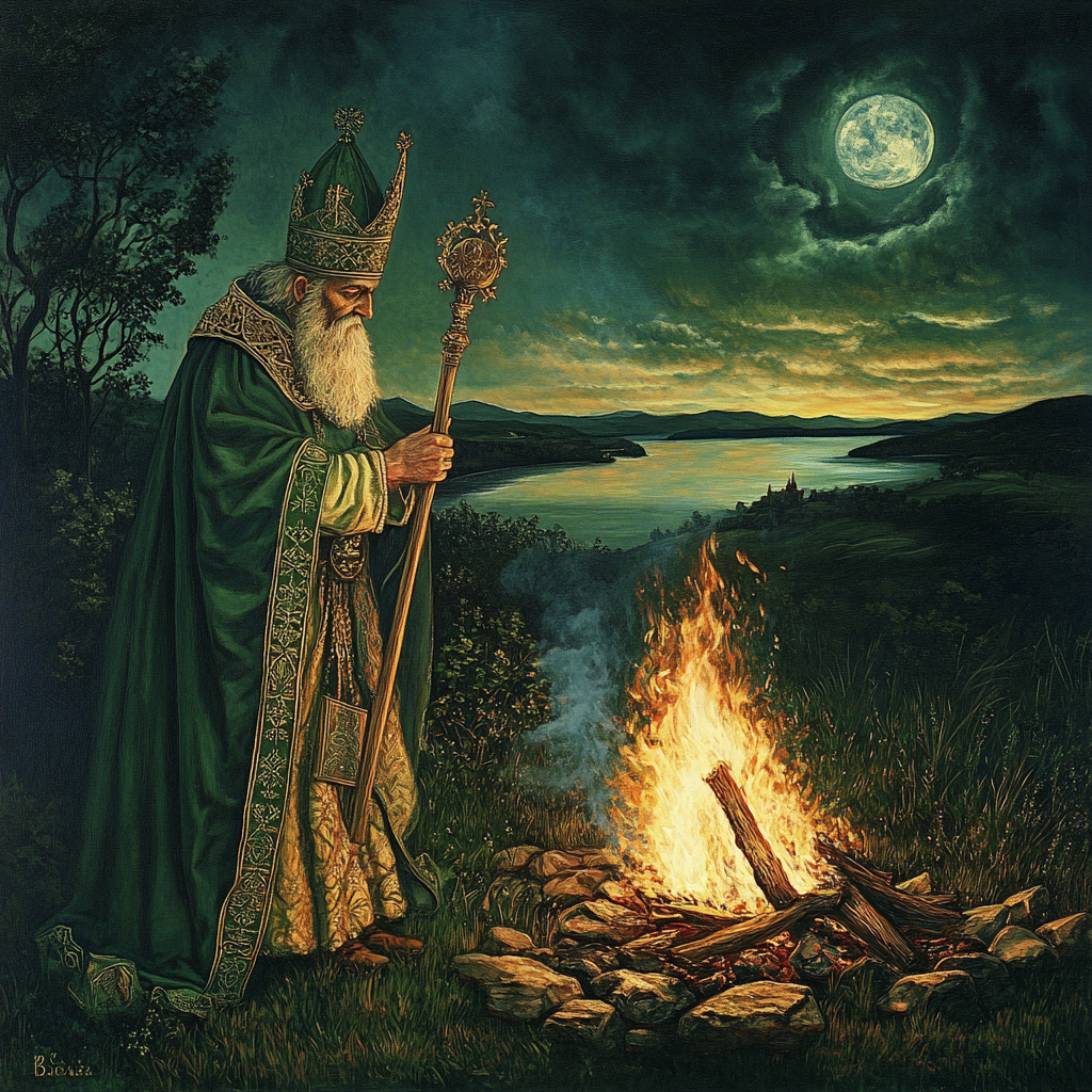 Святой Патрик зажигает огонь, не испугавшись угроз друидов