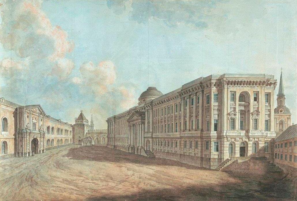 Сенат (справа). Акварель Ф. Алексеева, начало 1800-х гг. (фото: kremlin-architectural-ensemble.kreml.ru) 