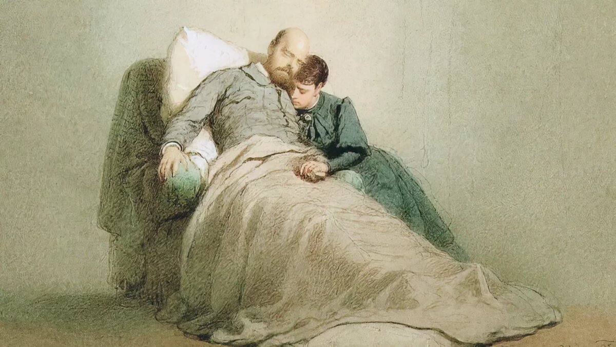 Императрица Мария Фёдоровна рядом с телом Александра III. Картина М. Зичи, 1895 год