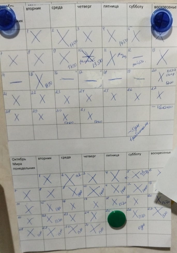 Календарь занятости квартир в октябре.