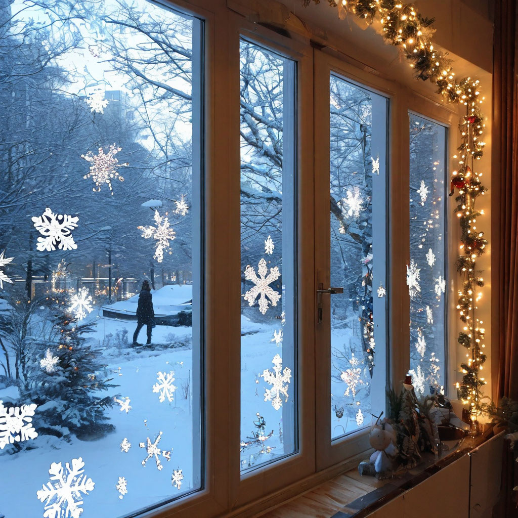 Крепление новогодней гирлянды с помощью магнитов над окном при наличии металлических элементов в стене.