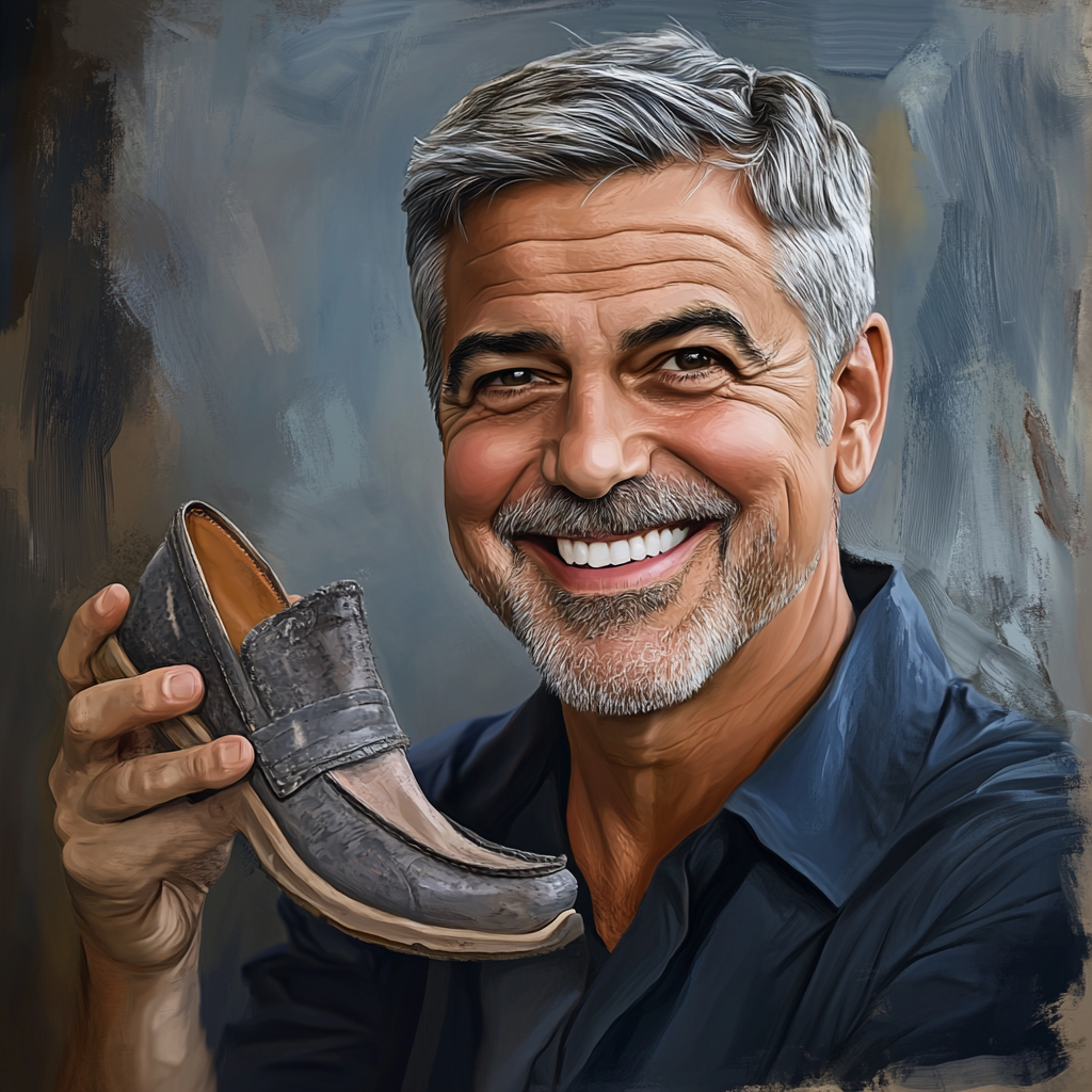 Джордж Клуни ссо своей обувью. Моя иллюстрация с помощью нейросетей специально для моей статьи