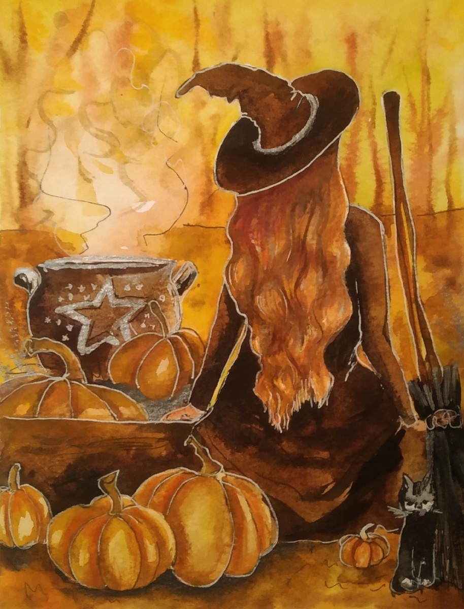 Ведьмочка варит колдовское зелье