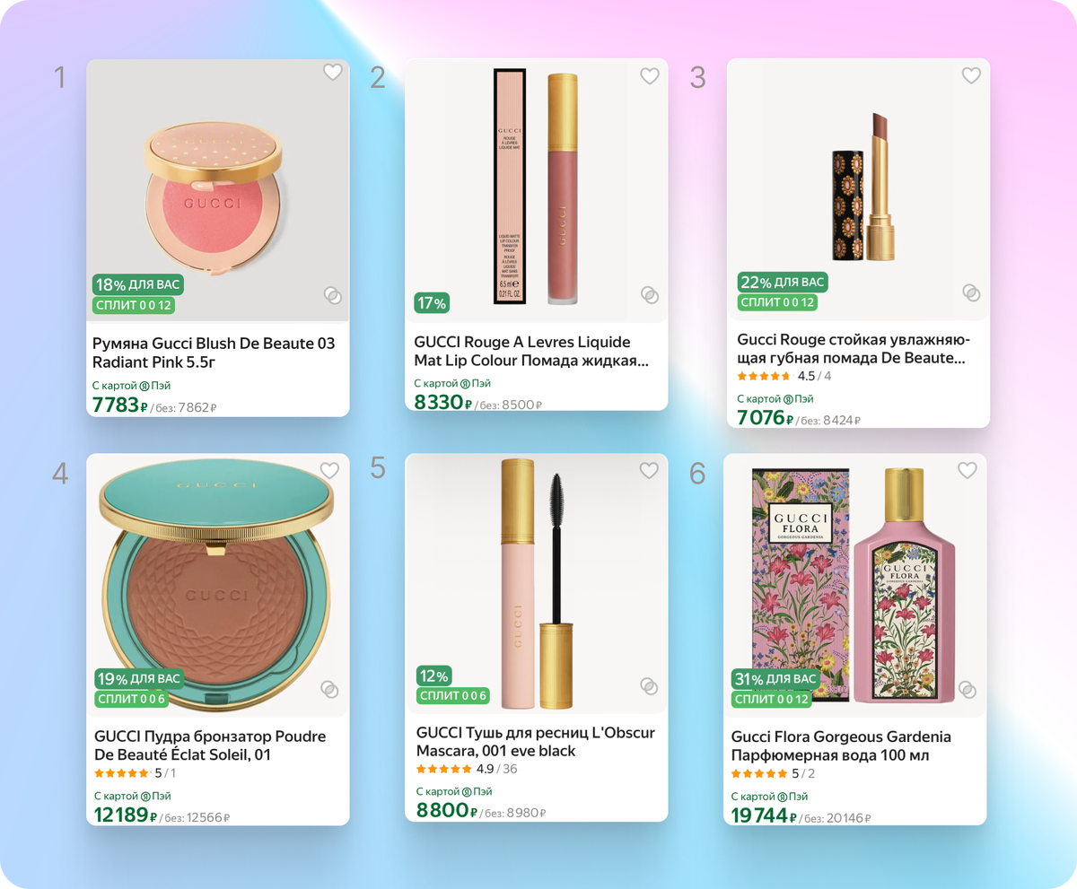 Некоторые оригинальные бьюти-товары GUCCI, представленные на маркетплейсе