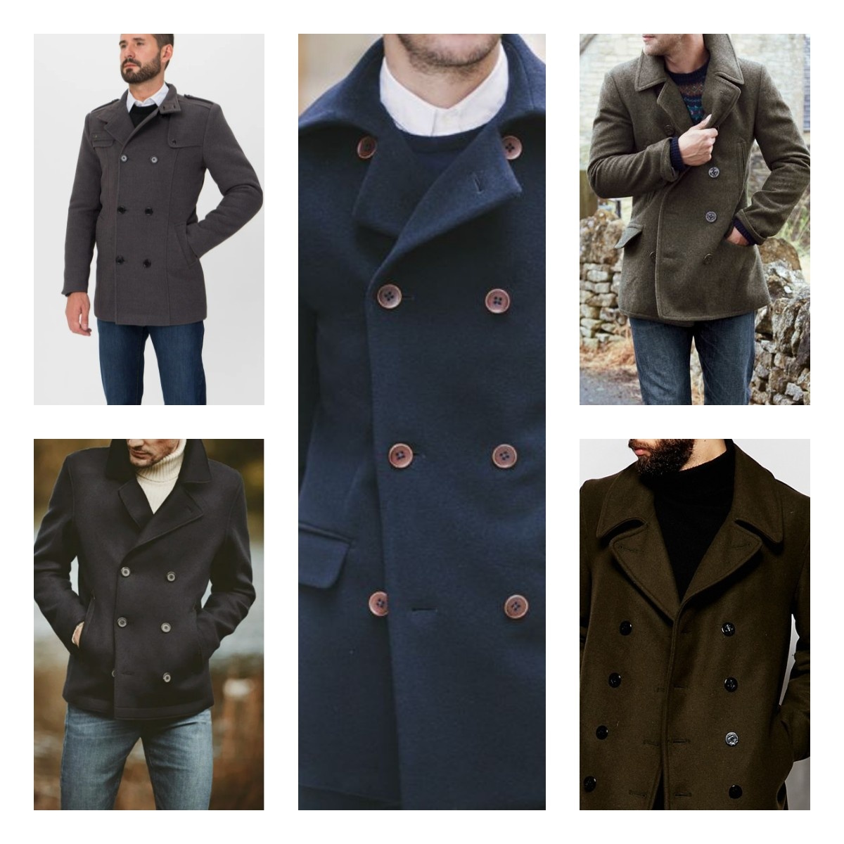 Самые распространенные расцветки пальто бушлат: серый, черный, коричневый, синий, хаки