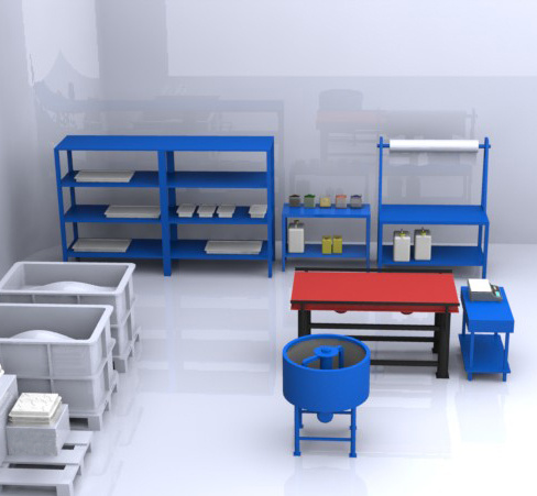 Примерное расположение оборудования, сырья и стеллажей технологической линии Систром.