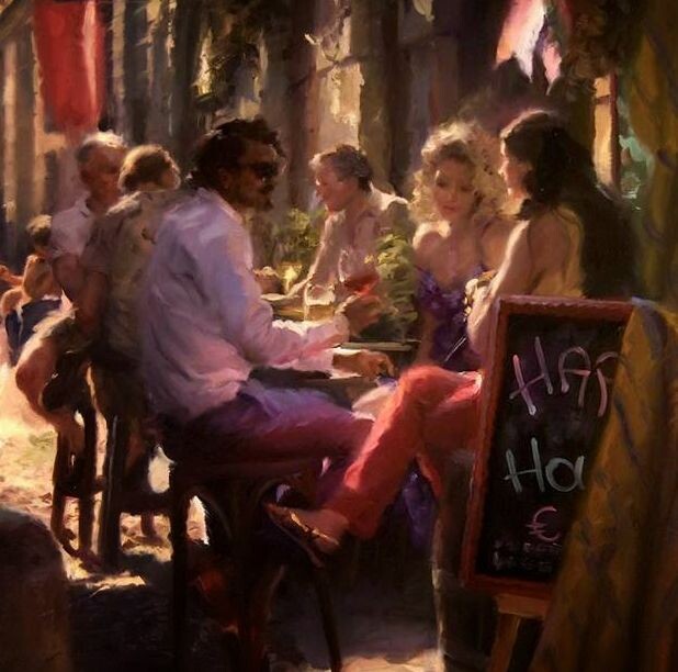 Фрагмент картины от итальянского художника Симона Пазини  / Simon Pasini " САТИР и НИМФЫ "