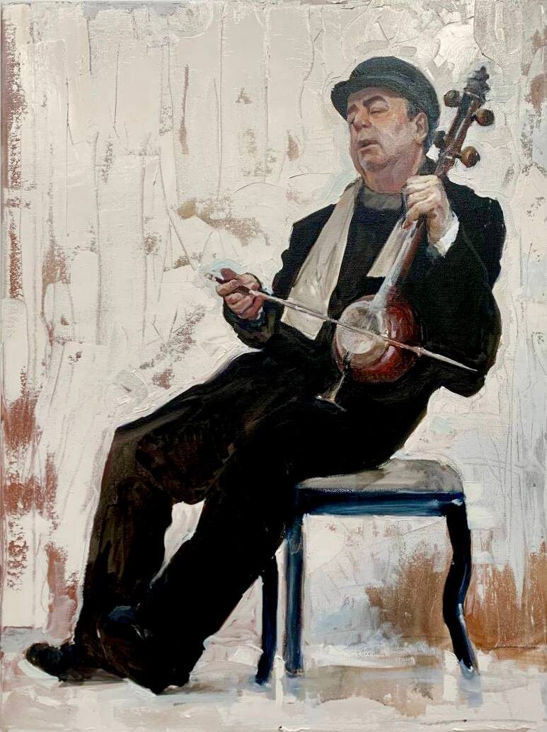 Артур Мирзоян «Магия кеманчи. Портрет Александра Мовсесяна» I холст, масло I 80х60см.I 2022г.