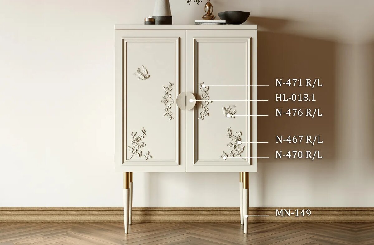 Комод KMD-024 пример декорирования с помощью продукции Ставрос 