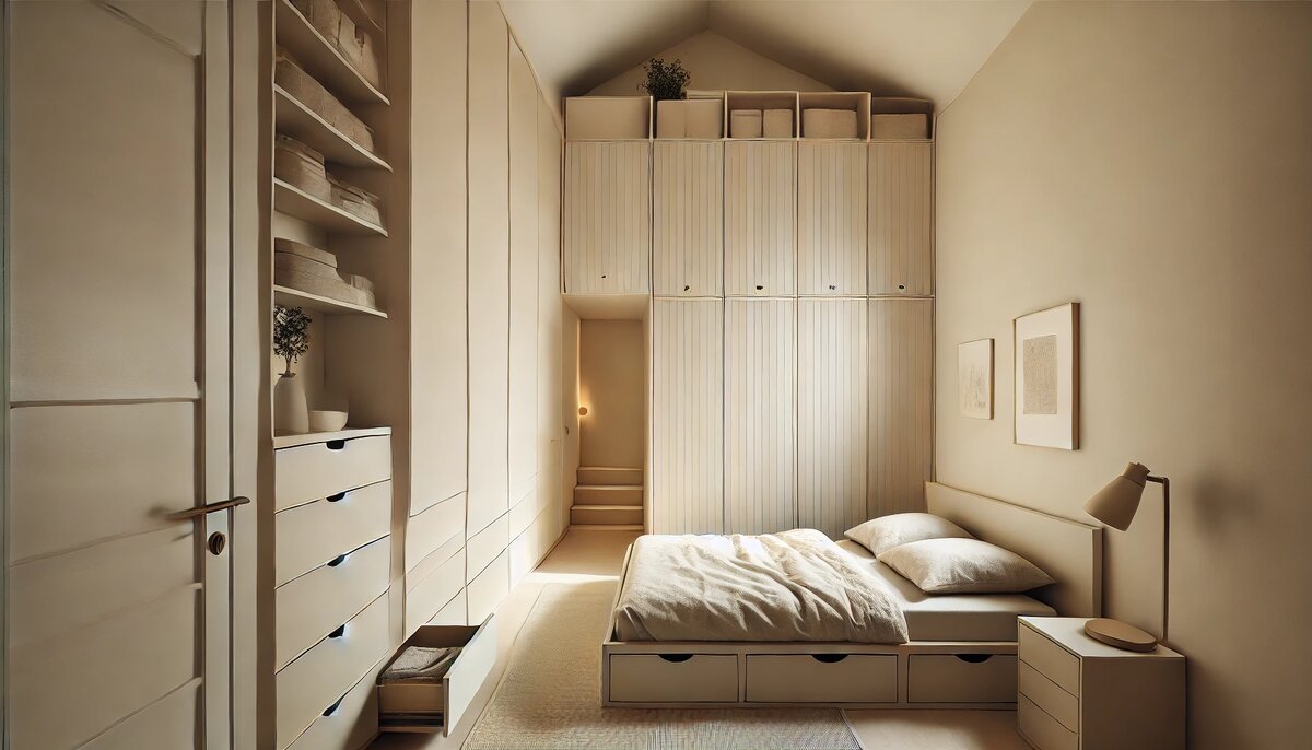 Организация хранения в узкой спальне