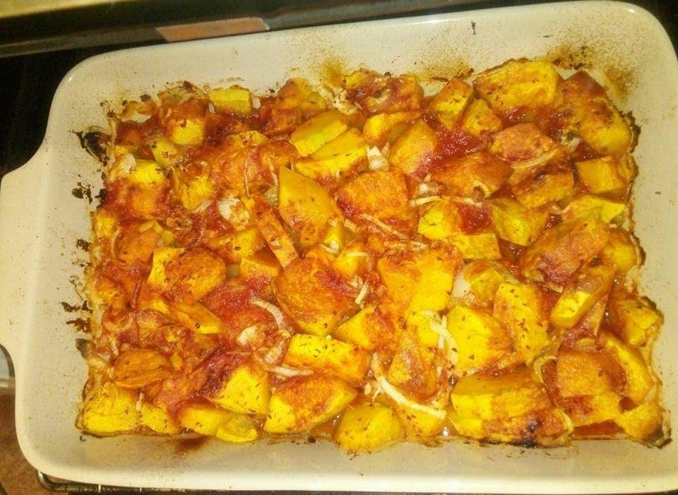 Запеченная острая тыква (нарезка небольшими кусочками). Фото автора