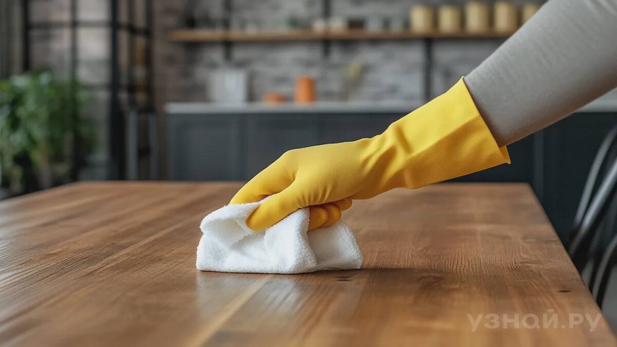     Женщина вытирает тряпкой кухонный стол © Фото: uznay.ru