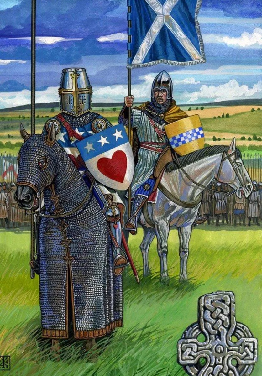 Шотландский рыцарь на коне с бронёй, XlV век.