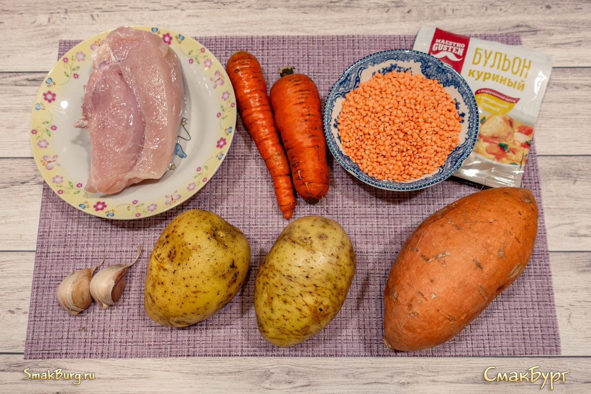 Все ингредиенты для приготовления легкого и питательного домашнего супчика