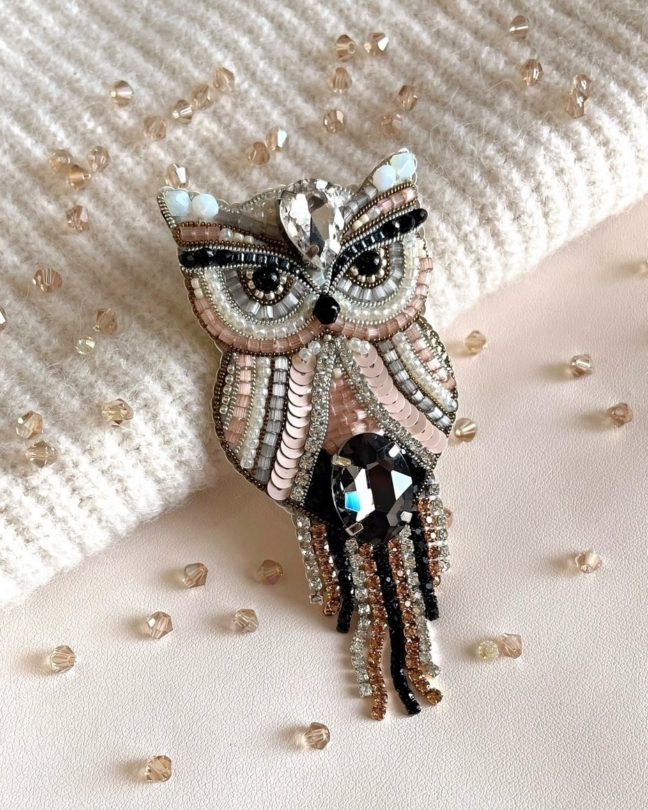 Брошь "Совушка" сова, есть мастер-класс и готовый набор материалов