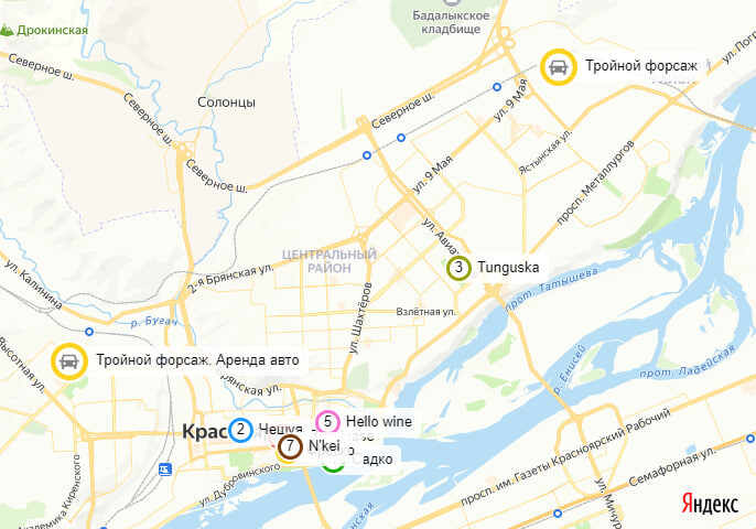 Карта вкуснейших заведений города и наши офисы.