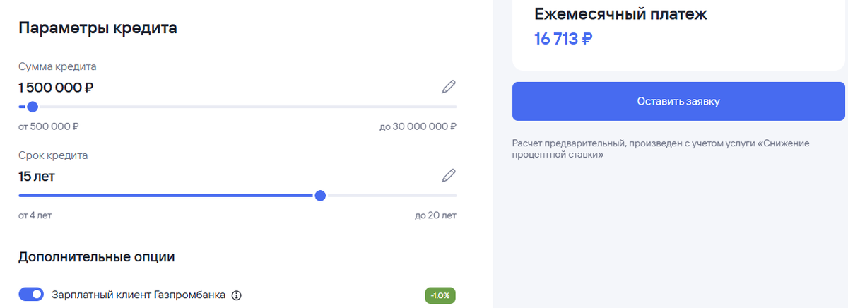 Калькулятор кредита под залог недвижимости в Газпромбанк