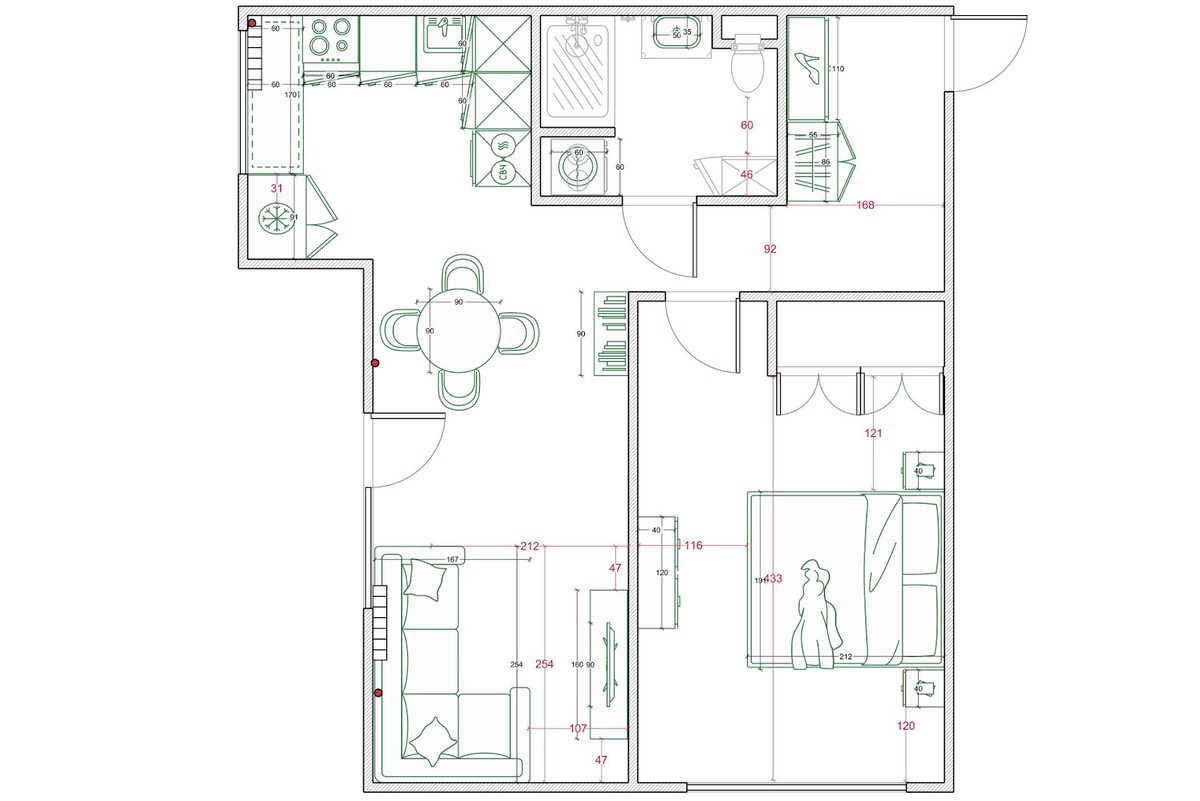 Итоговая планировка и расстановка мебели