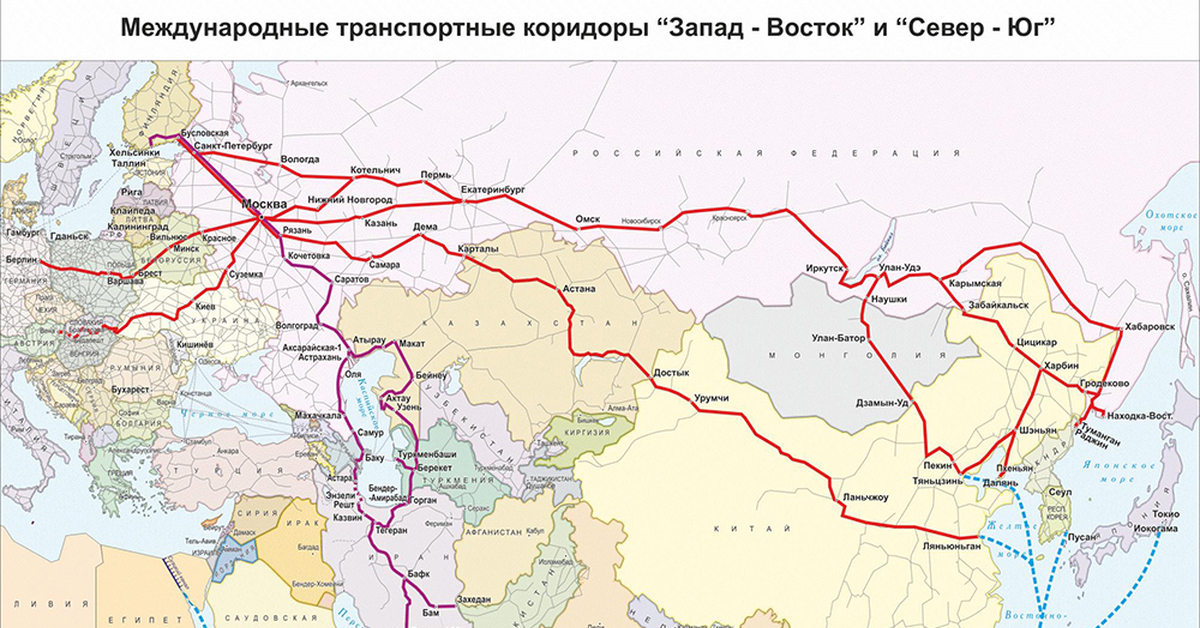 Карта России с выделенными основными восточными железнодорожными маршрутами. Источник изображения: link.springer.com