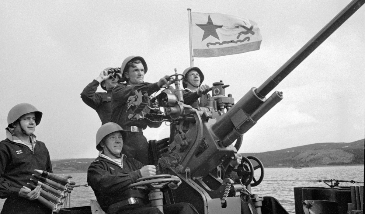     Зенитный расчёт на гвардейском эскадренном миноносце «Гремящий» / РИА Новости / Николай Веринчук