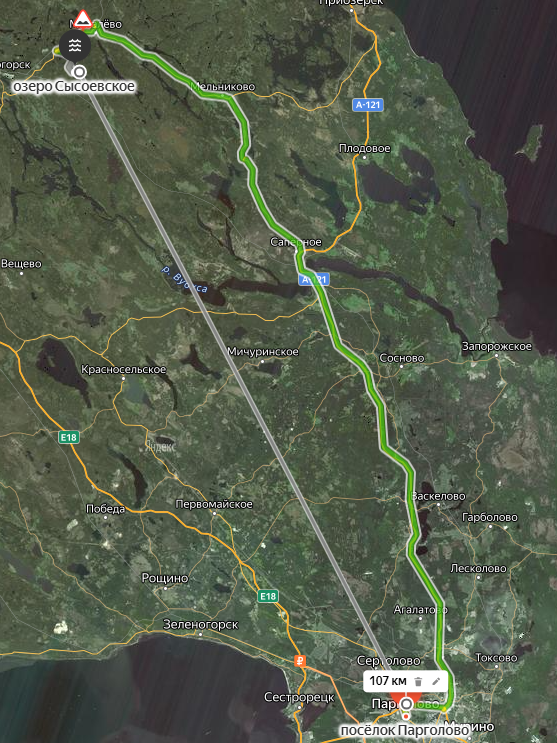 Расстояние и маршрут до Сысоевского озера.