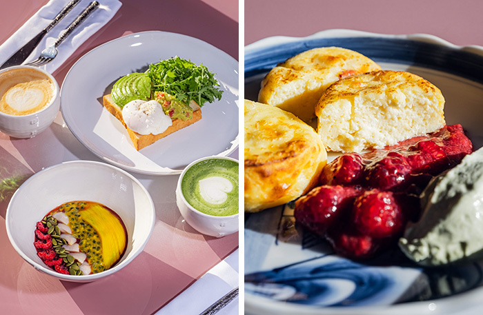     Завтраки в Fullmoon. На фото справа: сырники из домашней рикотты с земляничным вареньем и матча-сметаной.    
 Фото: пресс-служба